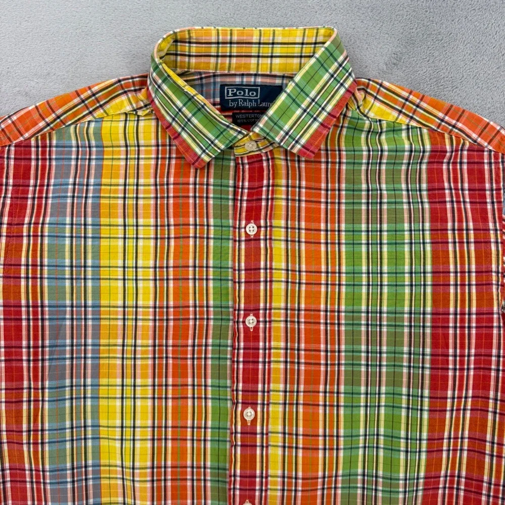 Vintage Polo Ralph‎ Lauren Westerton Mens Madras Plaid Button Down Shirt Size L